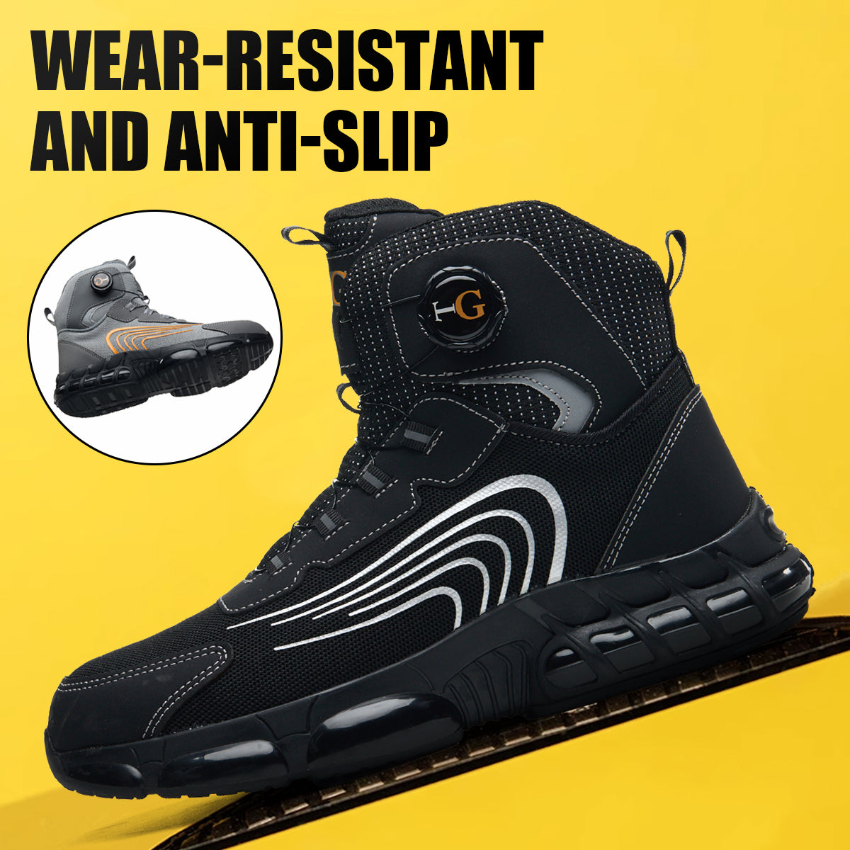 Men's Mid-Top Safety Shoes, Lightweight Cloth Lace-Up Work Sneakers with a Puncture-Resistant Sole and Composite Round Toe for Outdoors, Chic, Laces, Composite Toe, Work & Safety Footwear, Striped