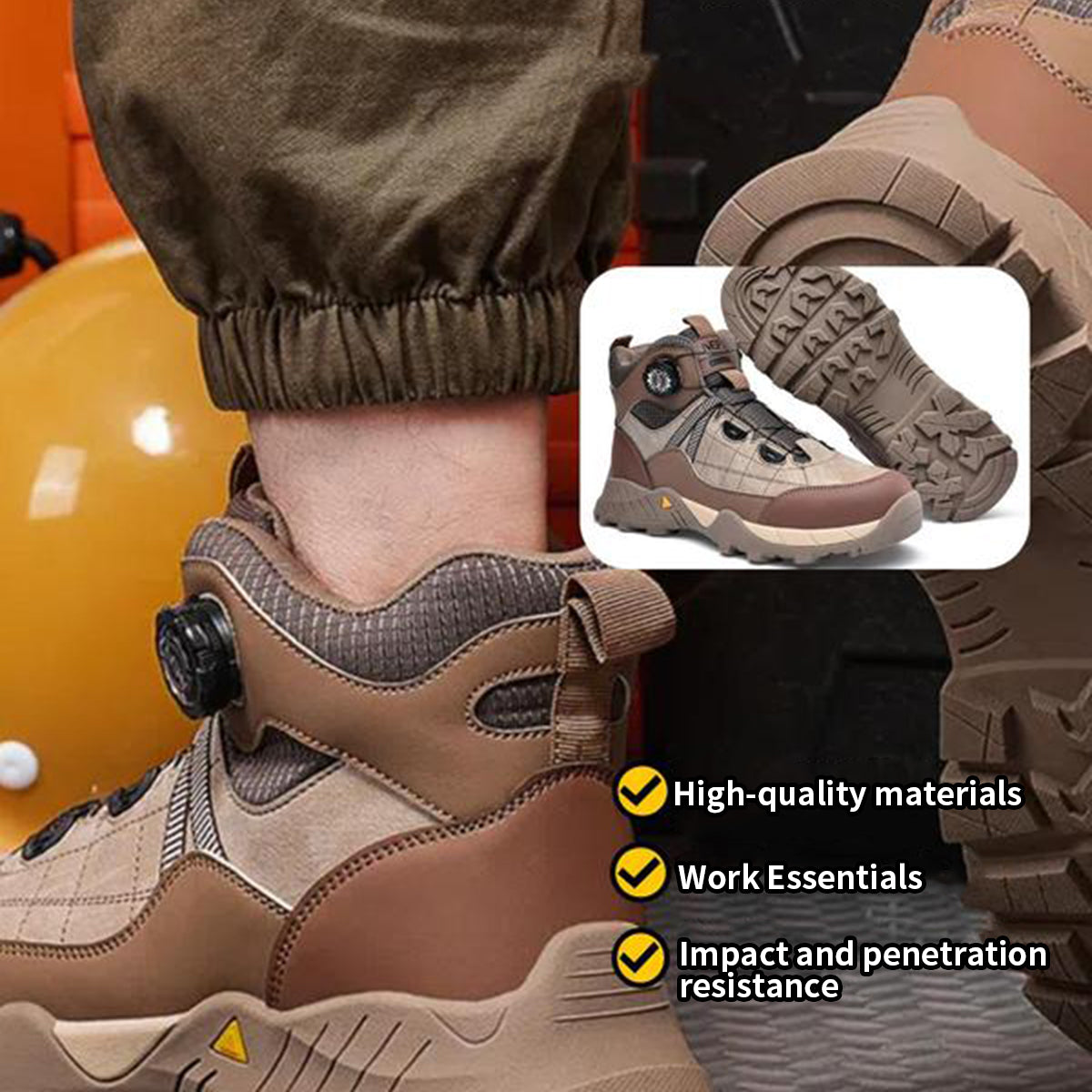 Men's Lace Up Casual Mid Top Sneakers, Fashionable Anti-smash Safety Shoes for Industrial Construction, Daily Work Shoes, Comfortable Work Boot, Boy