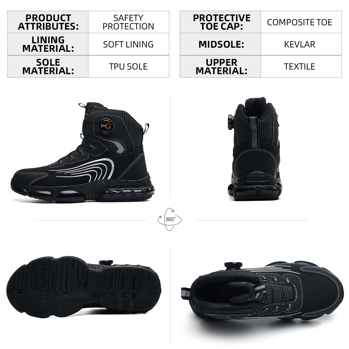 Men's Mid-Top Safety Shoes, Lightweight Cloth Lace-Up Work Sneakers with a Puncture-Resistant Sole and Composite Round Toe for Outdoors, Chic, Laces, Composite Toe, Work & Safety Footwear, Striped