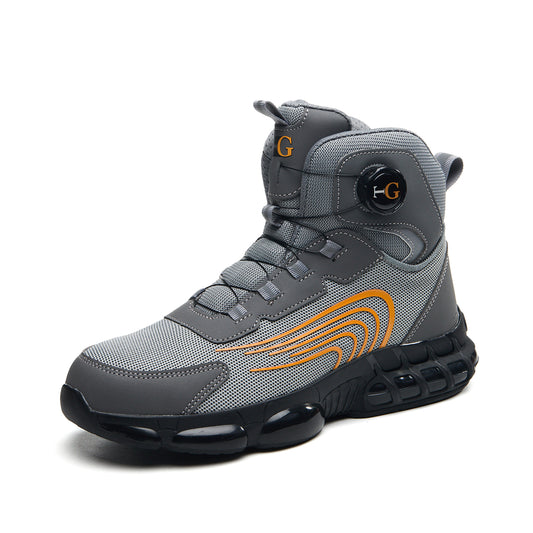 Men's Mid-Top Safety Shoes, Lightweight Cloth Lace-Up Work Sneakers with a Puncture-Resistant Sole and Composite Round Toe for Outdoors, Chic, Laces, Composite Toe, Work & Safety Footwear, Striped