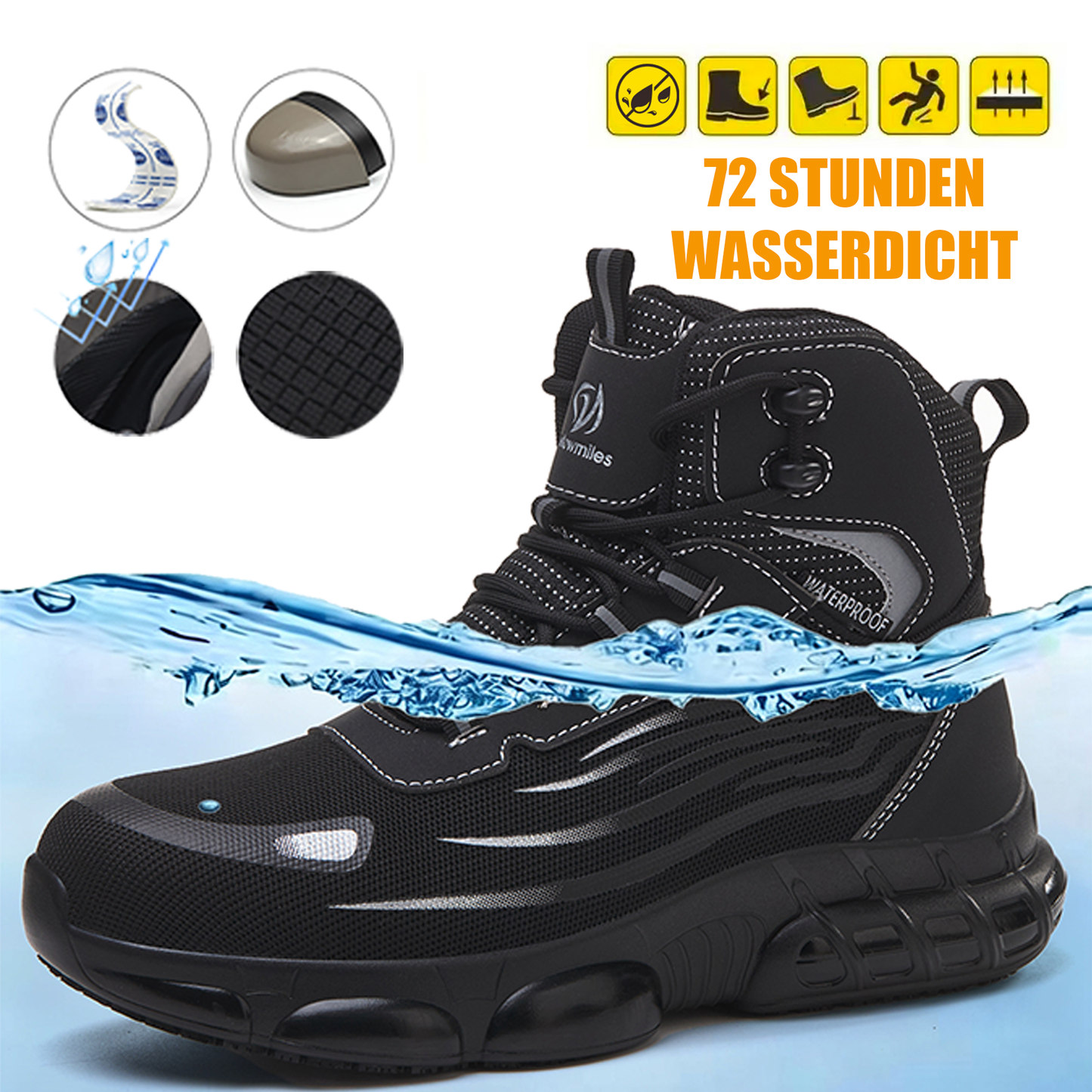 Men's Steel Toe Work Shoes - Waterproof (72H) Puncture Resistant Slip Resistant Flyknit Safety Sneakers Lightweight Comfortable Walking Shoe Construction Boots Walking Shoes Boy Footwear Closed Worker