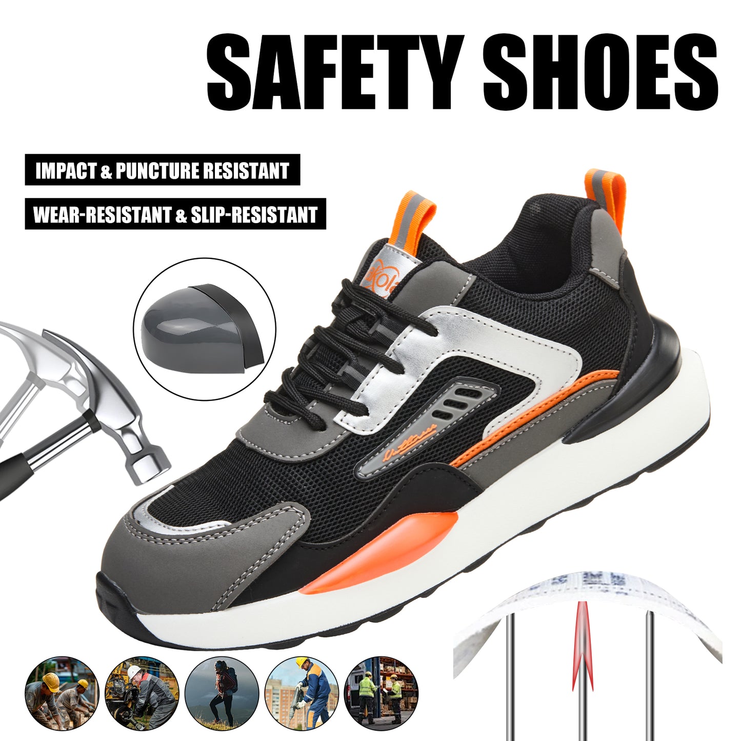 Men and Women's  Lightweight Composite Toe Safety Work Shoes — Anti‑Smash, Puncture‑Resistant & Slip‑Resistant — Ideal for Construction, Factory & Logistics