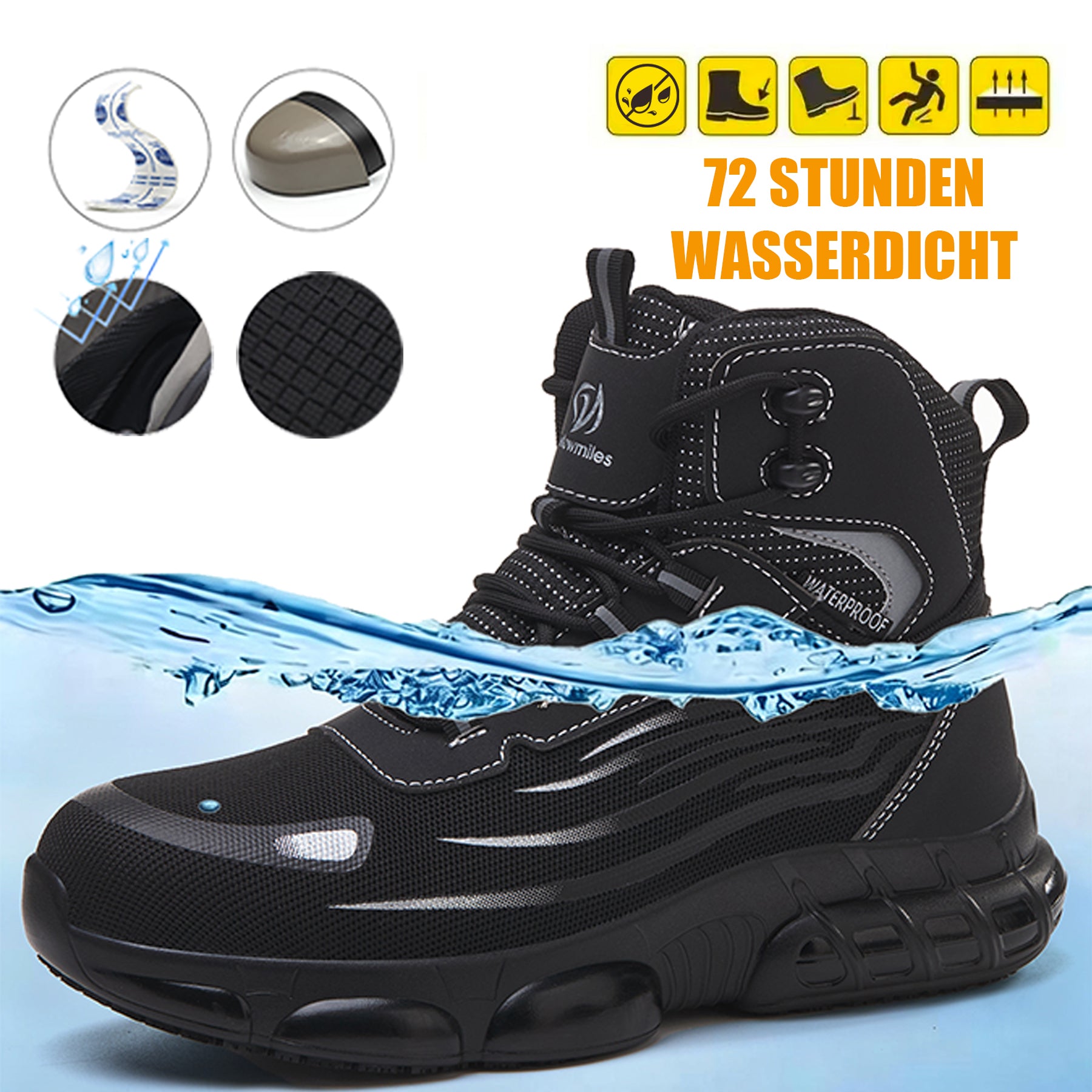 MellowMiles Men's Steel Toe Work Shoes - Waterproof (72H) Puncture Resistant Slip Resistant Flyknit Safety Sneakers Lightweight Comfortable Walking Shoe Construction Boots Walking Shoes Boy Footwear Closed Worker