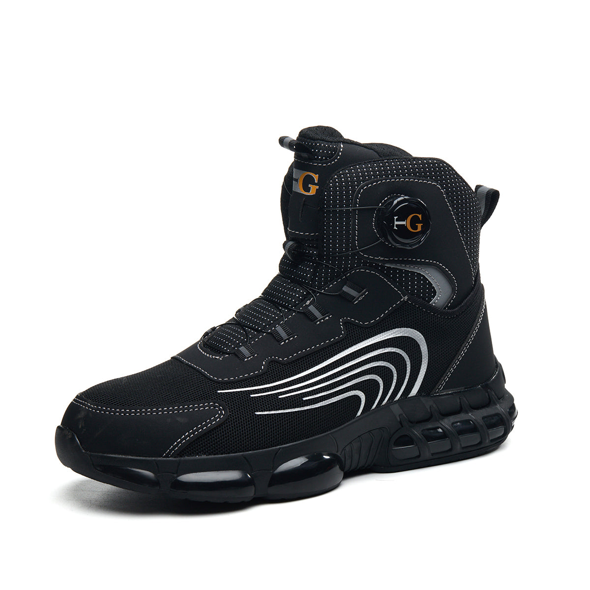 Men's Mid-Top Safety Shoes, Lightweight Cloth Lace-Up Work Sneakers with a Puncture-Resistant Sole and Composite Round Toe for Outdoors, Chic, Laces, Composite Toe, Work & Safety Footwear, Striped