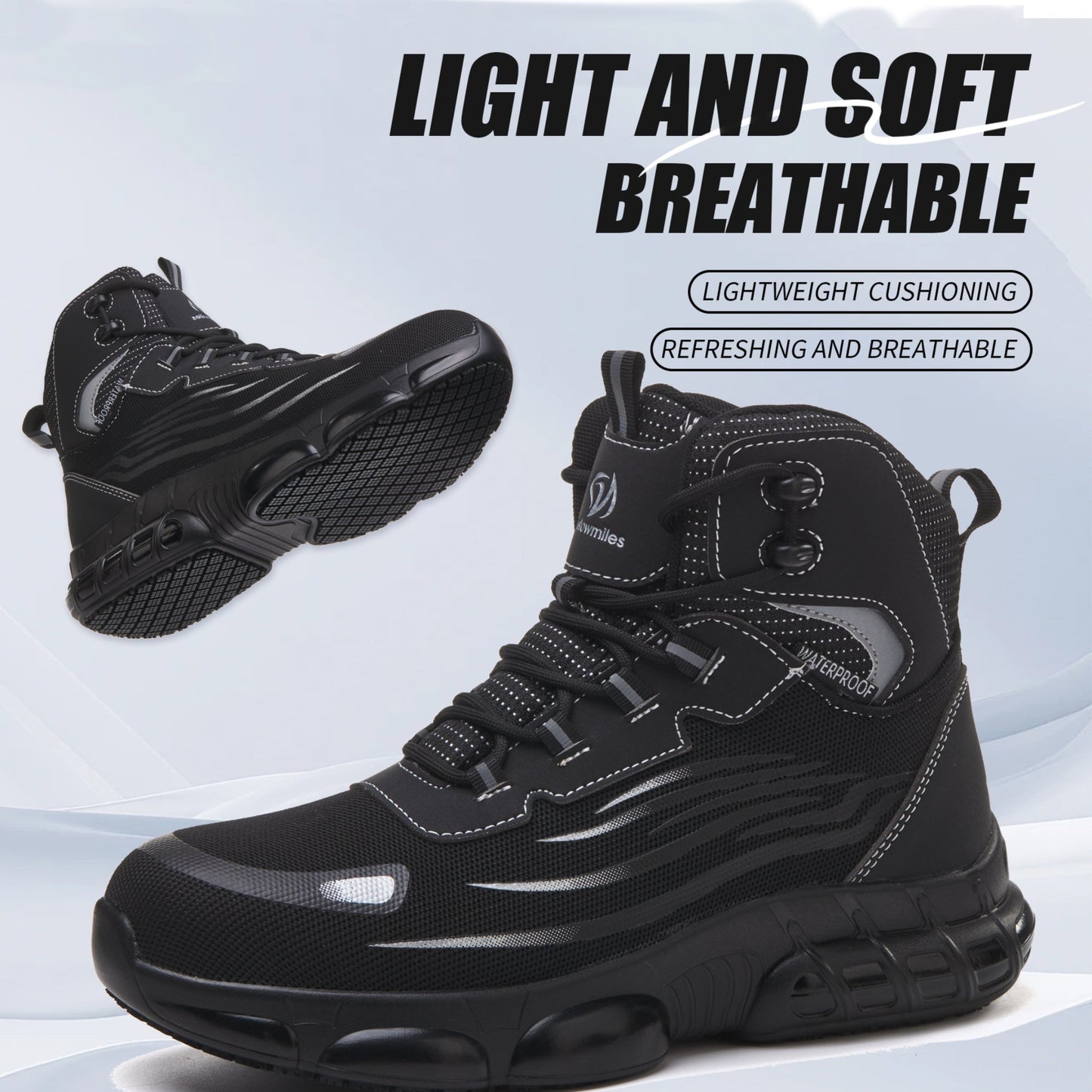 Men's Steel Toe Work Shoes - Waterproof (72H) Puncture Resistant Slip Resistant Flyknit Safety Sneakers Lightweight Comfortable Walking Shoe Construction Boots Walking Shoes Boy Footwear Closed Worker