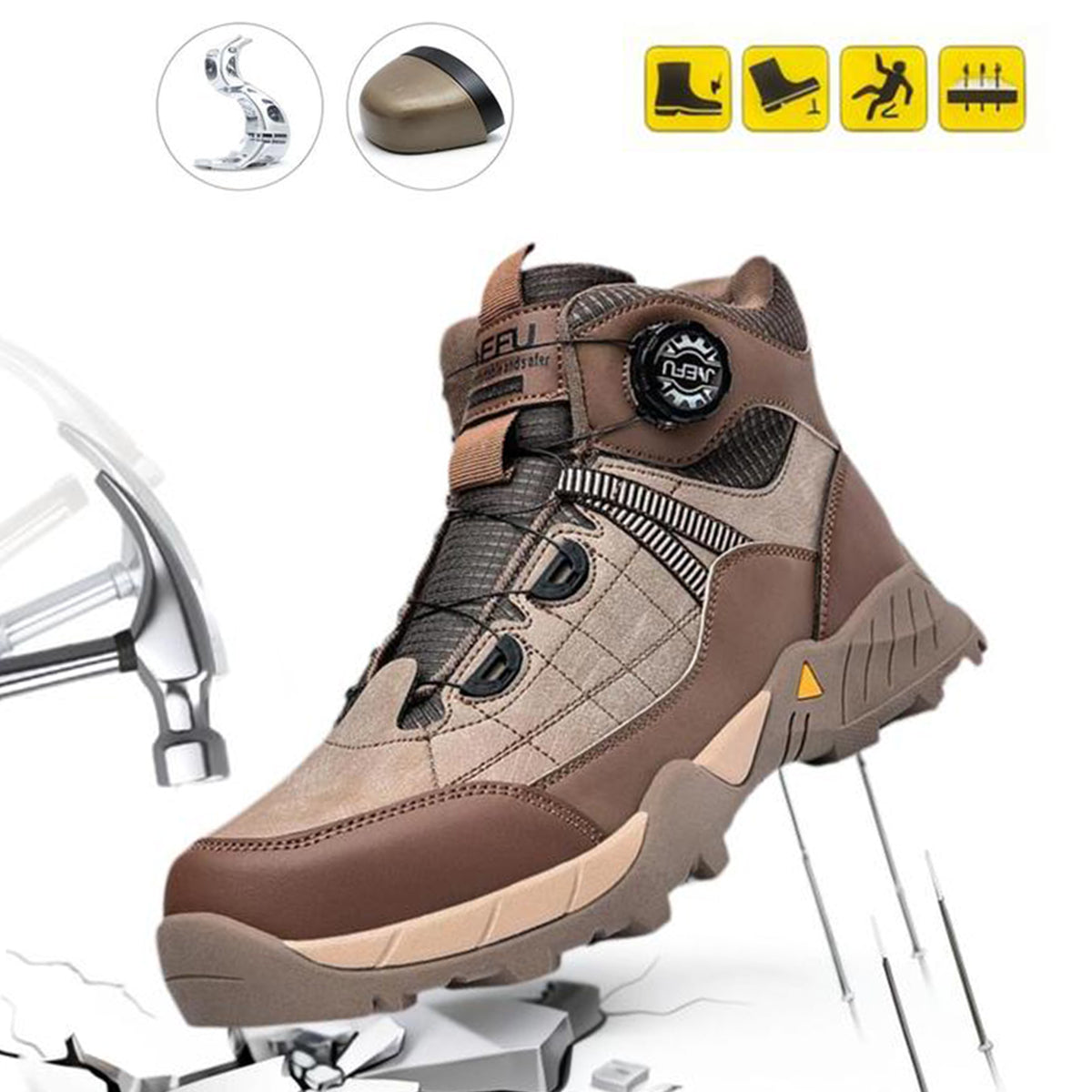 Men's Lace Up Casual Mid Top Sneakers, Fashionable Anti-smash Safety Shoes for Industrial Construction, Daily Work Shoes, Comfortable Work Boot, Boy