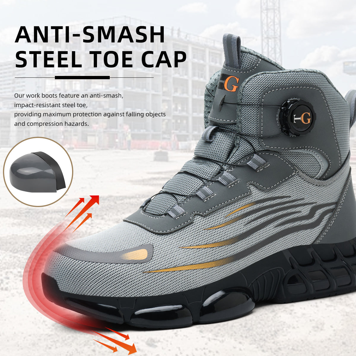 Men and wumen's Lace-Up Mid-top Puncture & Smash Resistant Safety Shoes, Lightweight Steel Toe Sneakers, Non-slip Safety Shoes, Puncture-resistant Composite Steel Toe Shoes, Boy