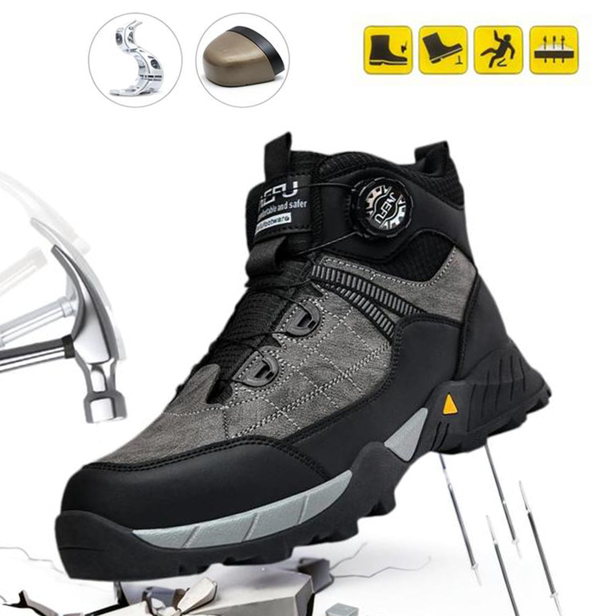 Men's Lace Up Casual Mid Top Sneakers, Fashionable Anti-smash Safety Shoes for Industrial Construction, Daily Work Shoes, Comfortable Work Boot, Boy