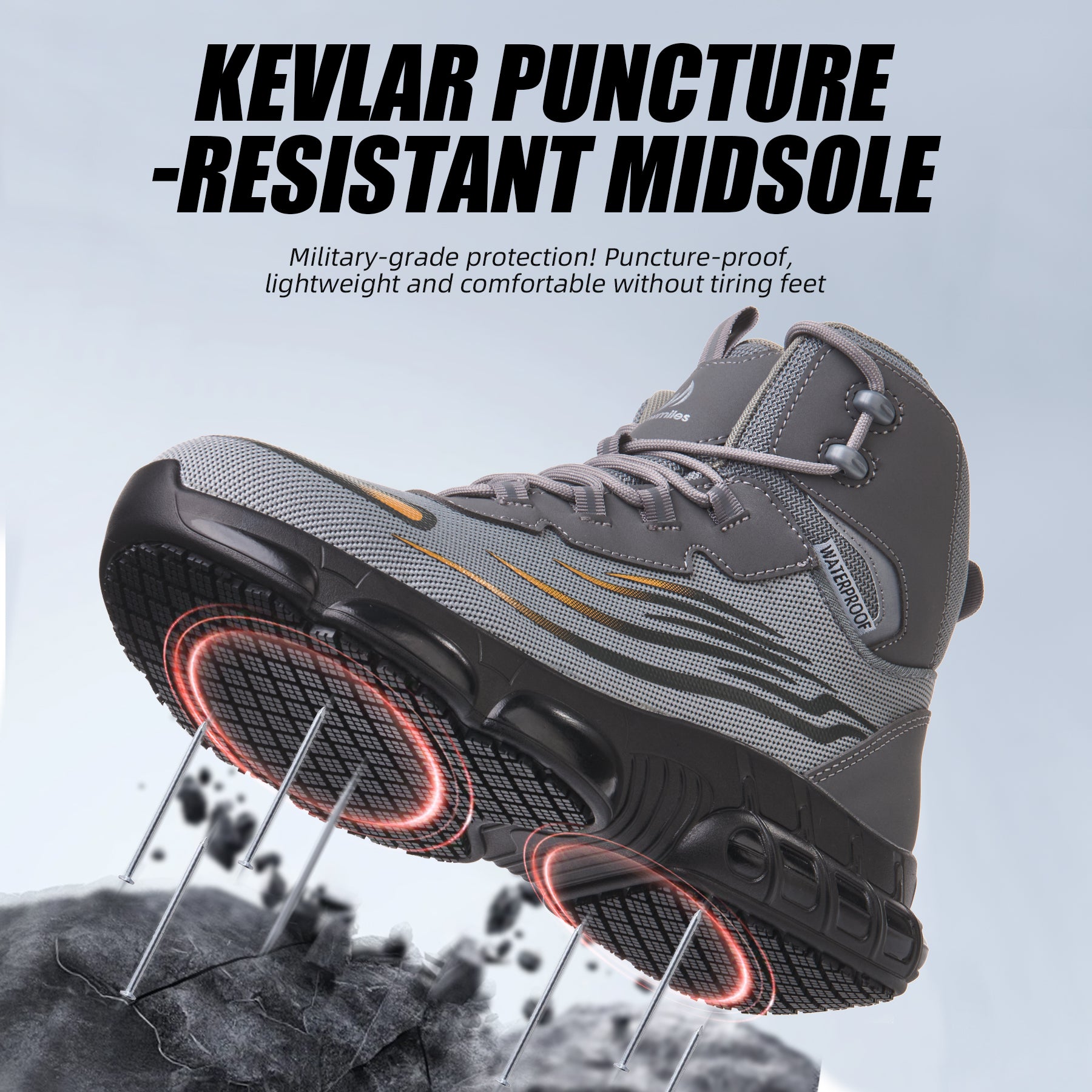 MellowMiles Men's Steel Toe Work Shoes - Waterproof (72H) Puncture Resistant Slip Resistant Flyknit Safety Sneakers Lightweight Comfortable Walking Shoe Construction Boots Walking Shoes Boy Footwear Closed Worker