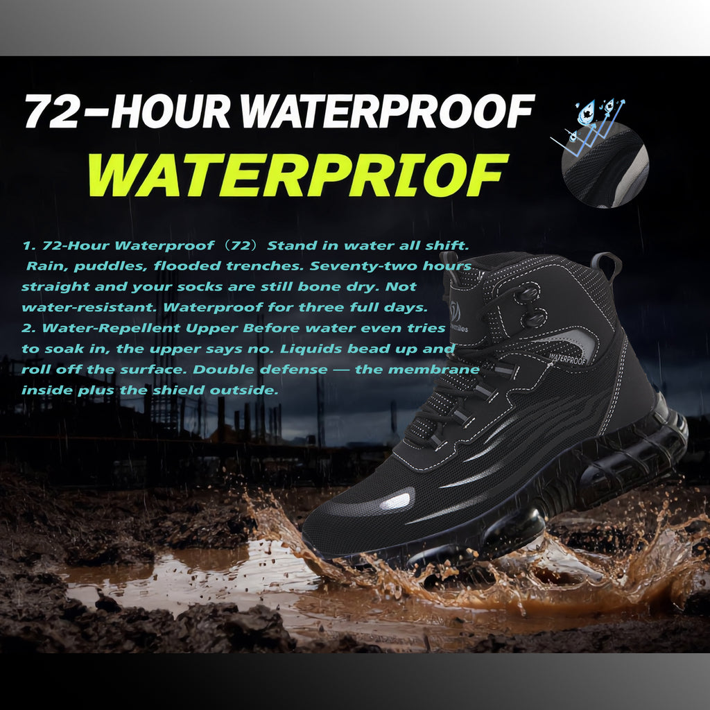 MellowMiles Men's Steel Toe Work Shoes - Waterproof (72H) Puncture Resistant Slip Resistant Flyknit Safety Sneakers Lightweight Comfortable Walking Shoe Construction Boots Walking Shoes Boy Footwear Closed Worker