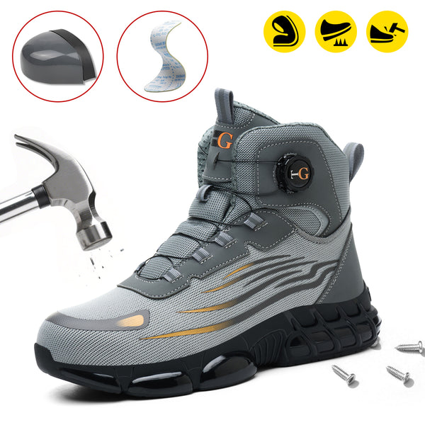 Men and wumen's Lace-Up Mid-top Puncture & Smash Resistant Safety Shoes, Lightweight Steel Toe Sneakers, Non-slip Safety Shoes, Puncture-resistant Composite Steel Toe Shoes, Boy