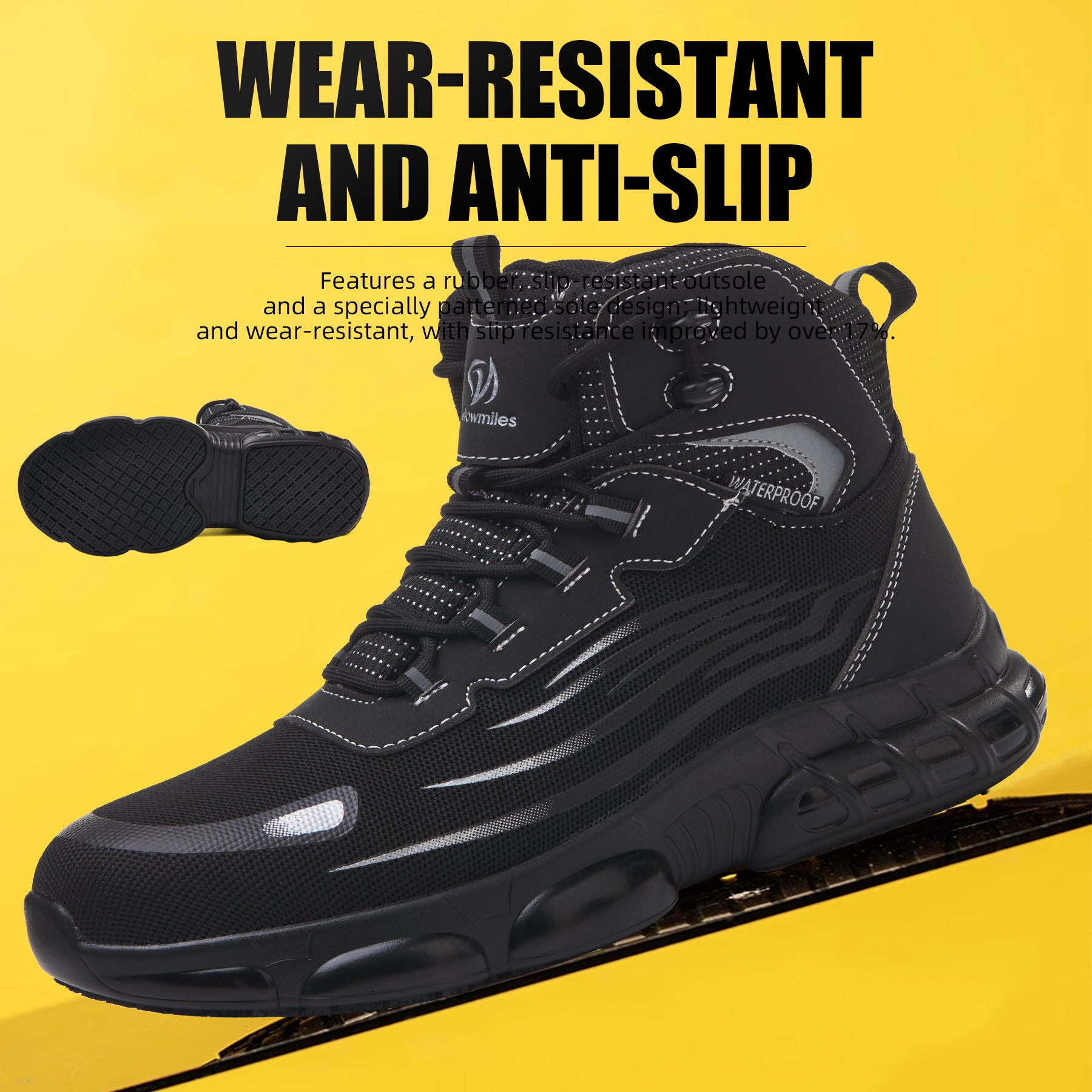 MellowMiles Men's Steel Toe Work Shoes - Waterproof (72H) Puncture Resistant Slip Resistant Flyknit Safety Sneakers Lightweight Comfortable Walking Shoe Construction Boots Walking Shoes Boy Footwear Closed Worker