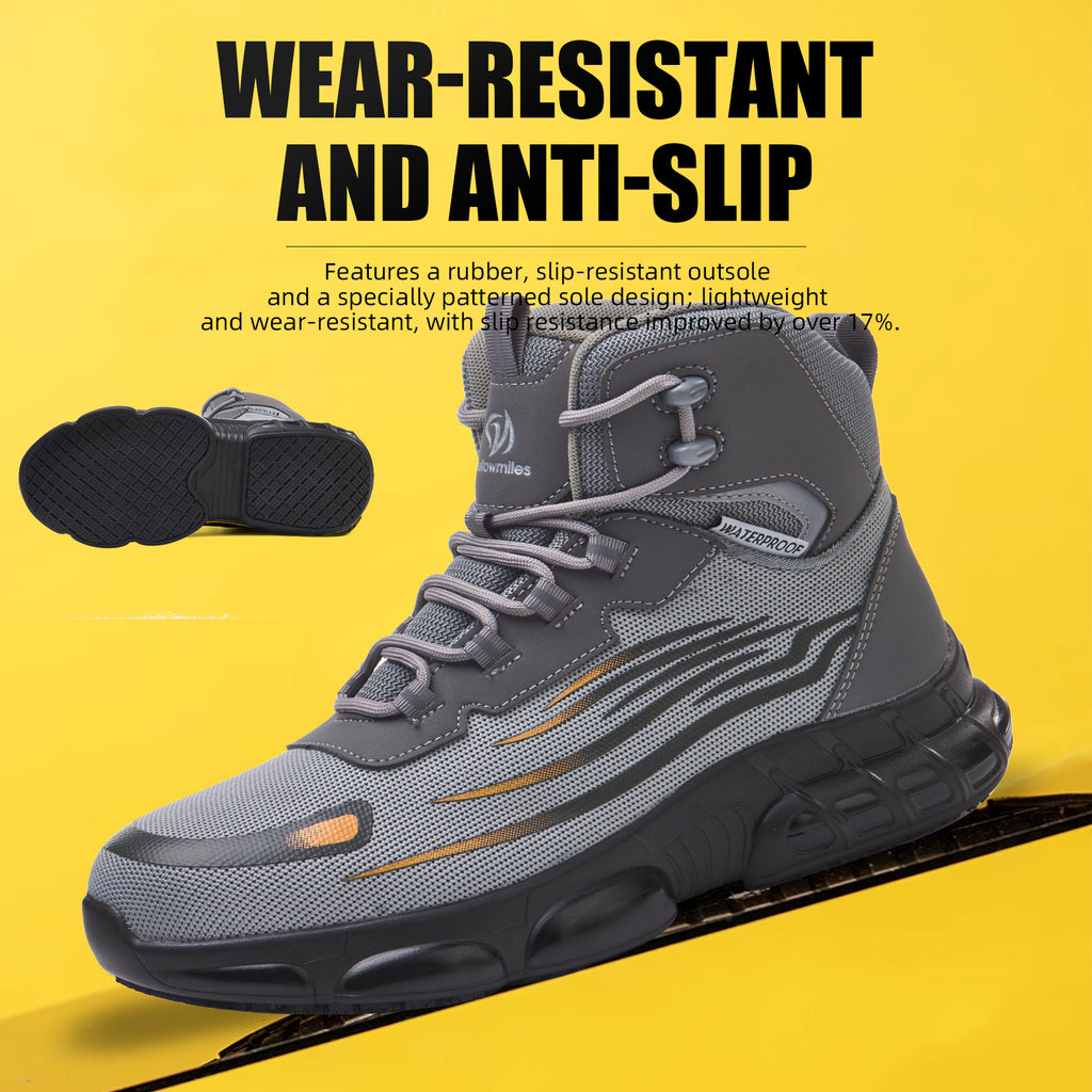 MellowMiles Men's Steel Toe Work Shoes - Waterproof (72H) Puncture Resistant Slip Resistant Flyknit Safety Sneakers Lightweight Comfortable Walking Shoe Construction Boots Walking Shoes Boy Footwear Closed Worker