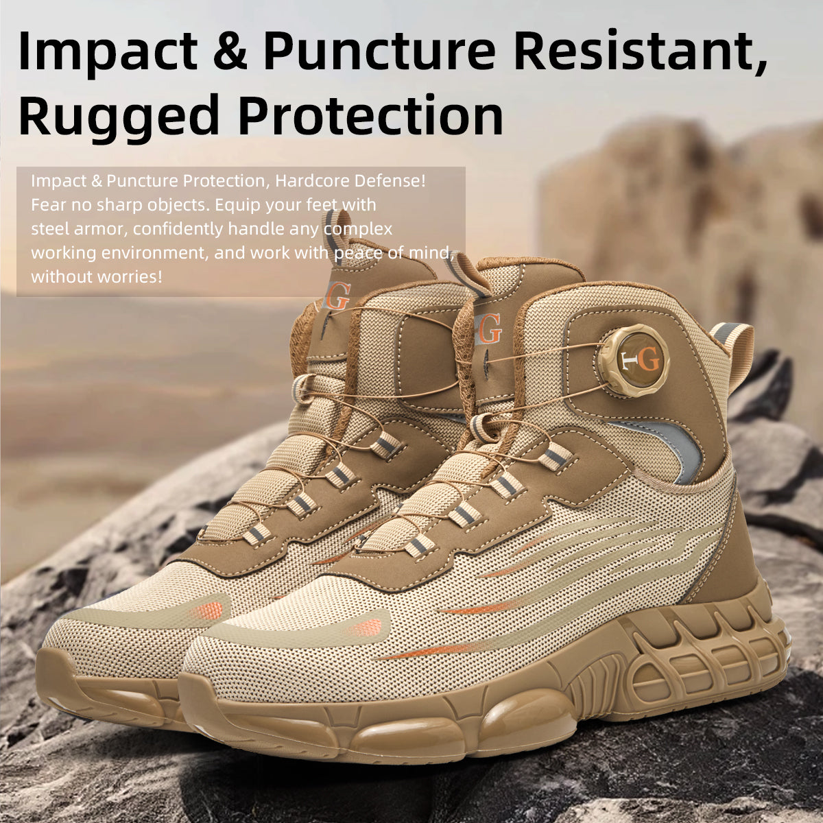 Men and wumen's Lace-Up Mid-top Puncture & Smash Resistant Safety Shoes, Lightweight Steel Toe Sneakers, Non-slip Safety Shoes, Puncture-resistant Composite Steel Toe Shoes, Boy